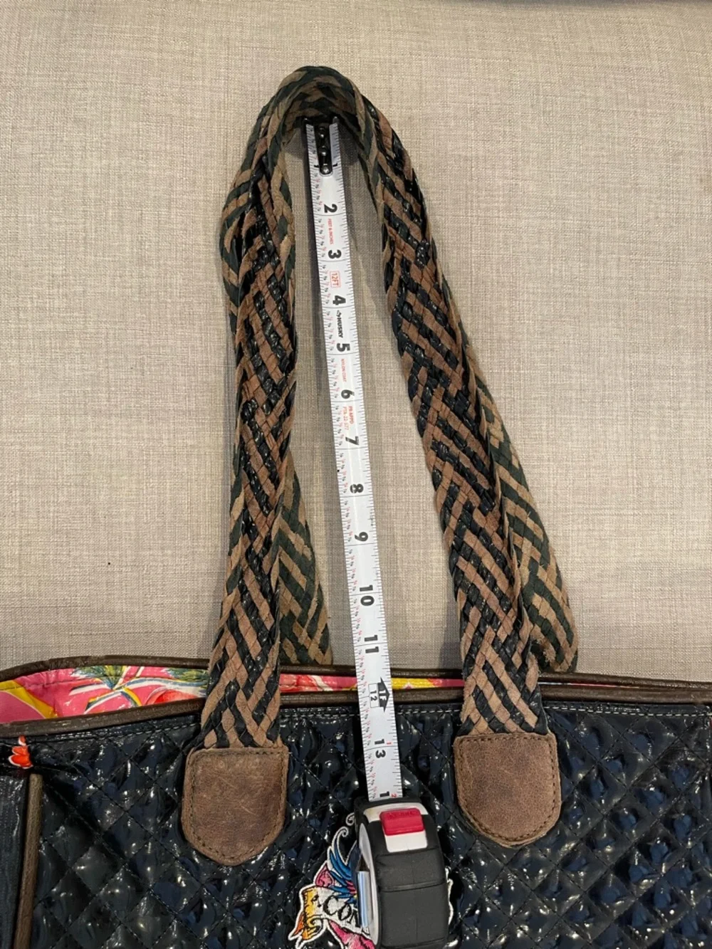 Consuela Classic Tote black patent quilted shiny floral colorful braided leather - Picture 12 of 14